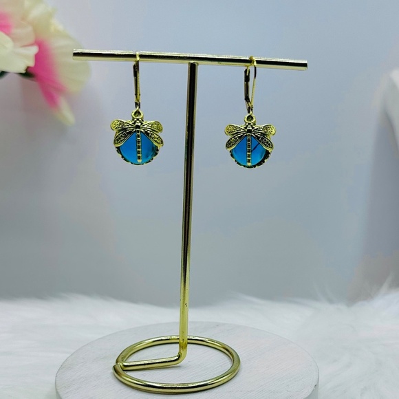 Blueberry Dragonfly Dangle Earrings - Picture 2 of 4